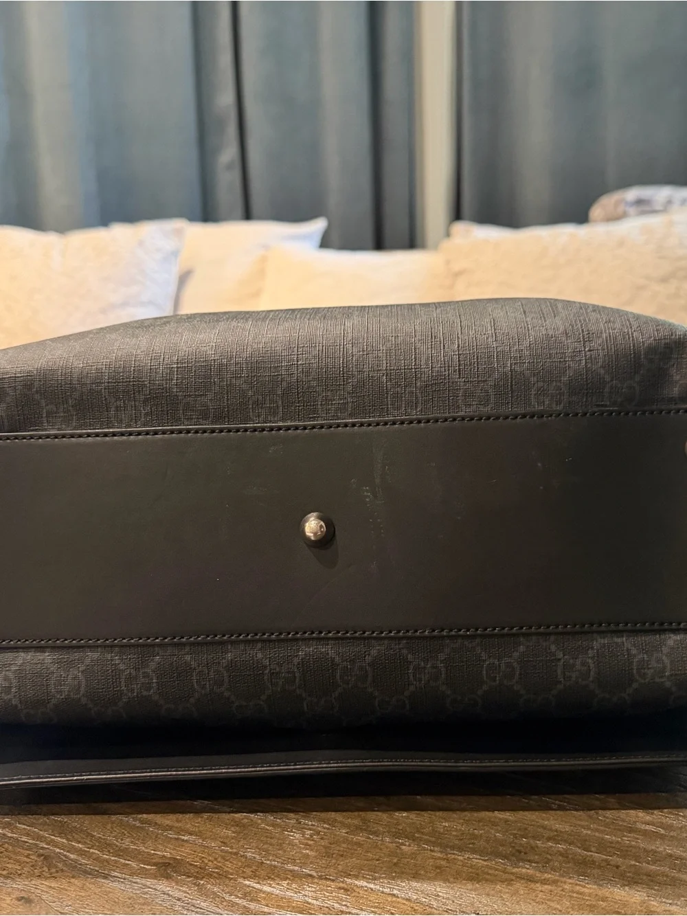 Authentic Gucci Black/Gray Messenger/ Diaper Bag with Red and Blue Web Strap